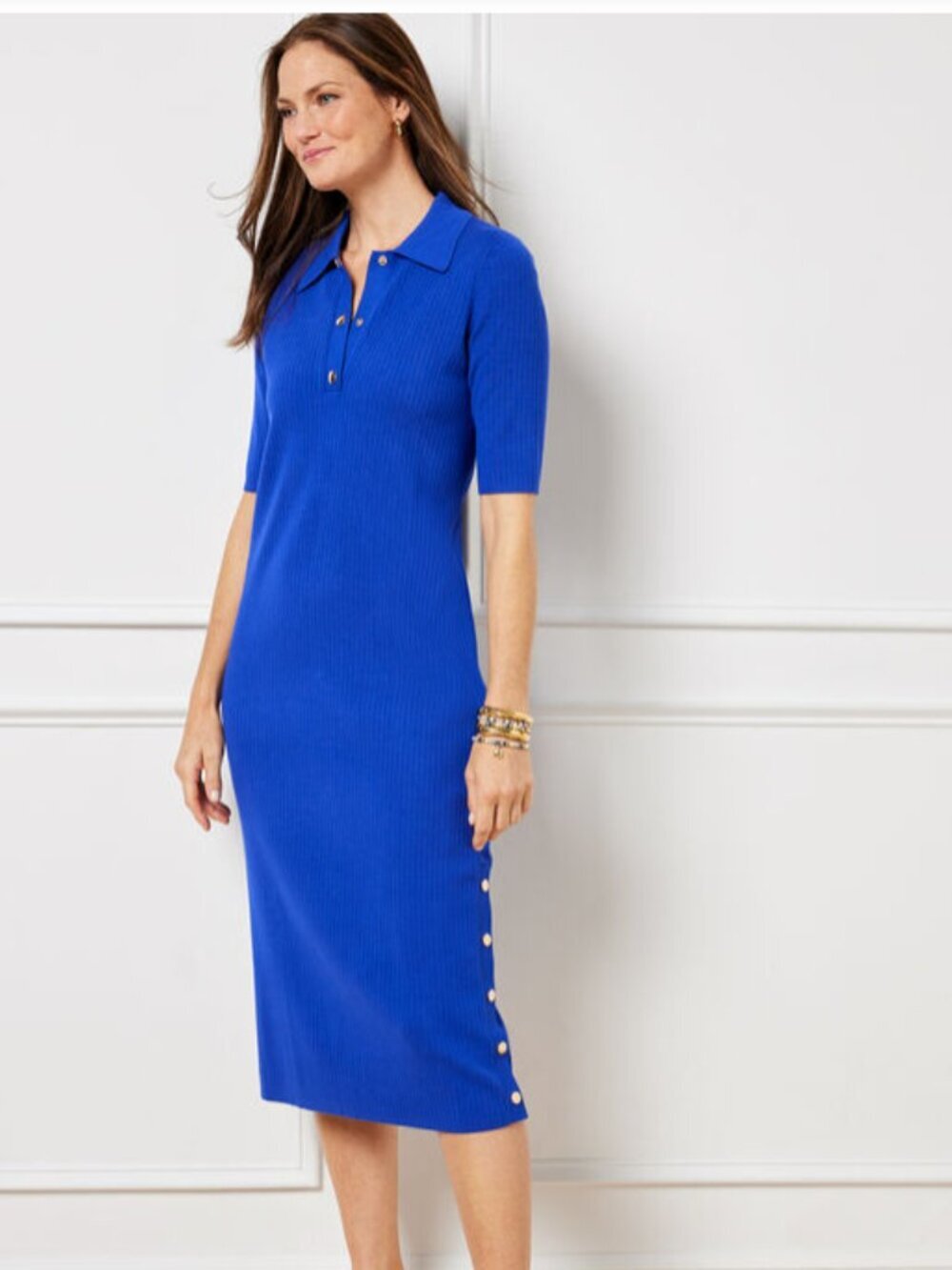 Talbots Cobalt Blue Ribbed Johnny Collar Sweater Dress - Size S